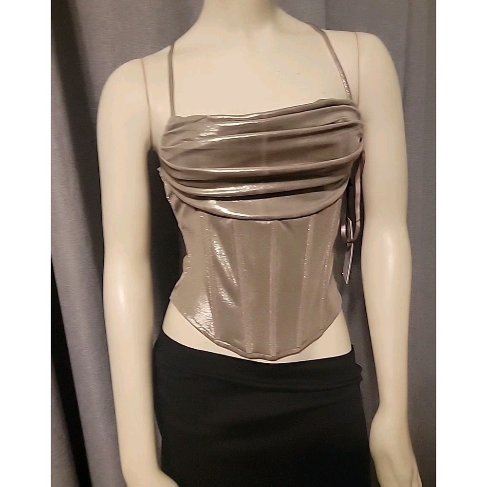 Fairy Whimsy Midnight Sky Bustier Women's‎ Crop Corset Size S Gold Shimmer New